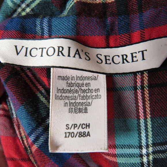 Victoria's Secret Red Plaid Cotton Blend Long Sleeve Button Up Pajama Top Size S - Picture 4 of 5
